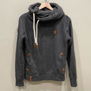 Naketano Dark Gray Cowl Neck Hooded Sweatshirt - Size: Medium